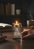 Papa Tee's clear crystal votive holder with engraved image of Jesus Christ's Sacred Heart.